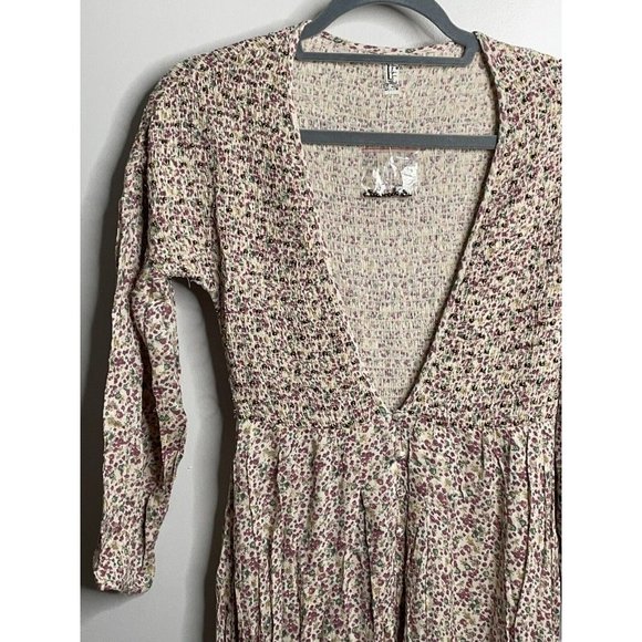 Free People Kadence Beaded Smocked Maxi Boho Duster Robe Button Size S NEW - Picture 5 of 9